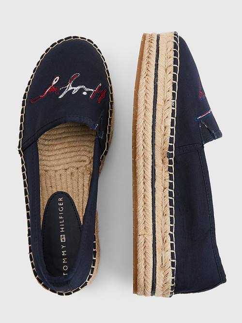 Tommy Hilfiger Signature Logo Espadrilles Ženske Loafers Modra | TH207OFL