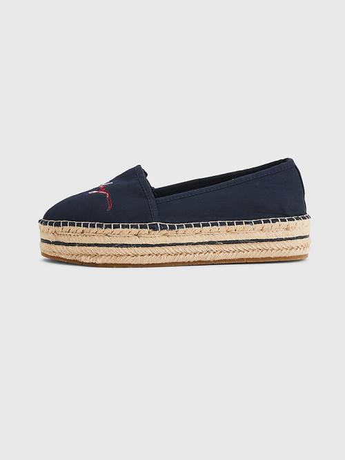 Tommy Hilfiger Signature Logo Espadrilles Ženske Loafers Modra | TH207OFL