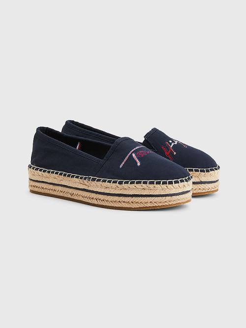 Tommy Hilfiger Signature Logo Espadrilles Ženske Loafers Modra | TH207OFL