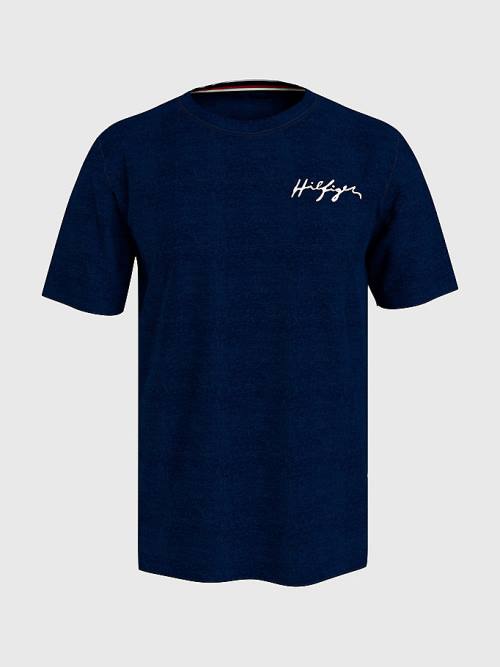 Tommy Hilfiger Signature Logo Organic Cotton Moški Kopalke Modra | TH419XLD