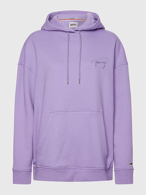 Tommy Hilfiger Signature Logo Oversized Ženske Pulover s kapuco Vijolična | TH127PQF