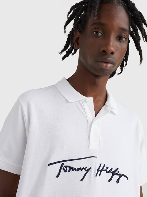 Tommy Hilfiger Signature Logo Regular Fit Moški Polo Majica Bela | TH293KBG