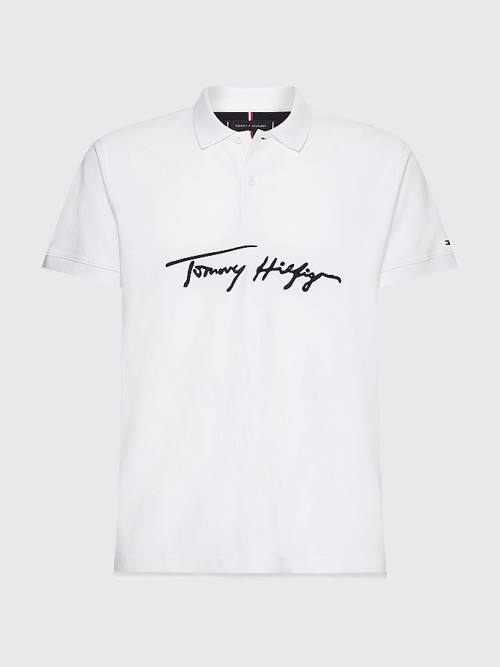 Tommy Hilfiger Signature Logo Regular Fit Moški Polo Majica Bela | TH293KBG