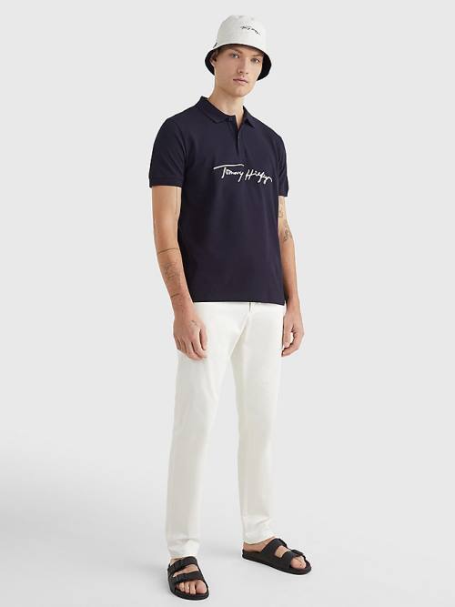 Tommy Hilfiger Signature Logo Regular Fit Moški Polo Majica Modra | TH710MLJ