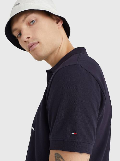 Tommy Hilfiger Signature Logo Regular Fit Moški Polo Majica Modra | TH710MLJ