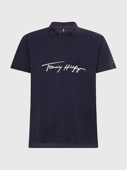 Tommy Hilfiger Signature Logo Regular Fit Moški Polo Majica Modra | TH710MLJ