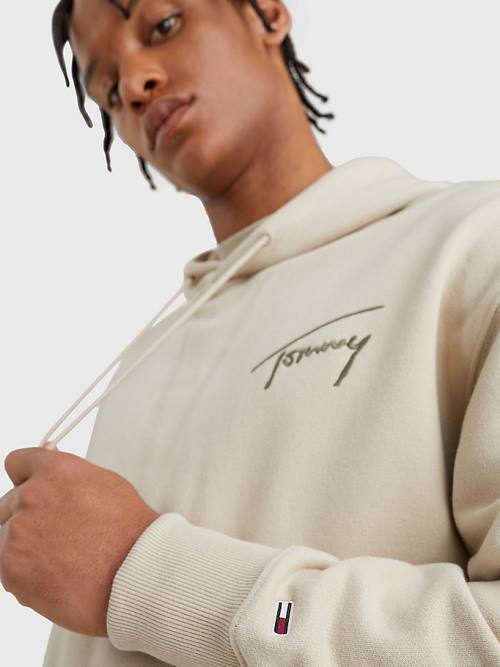 Tommy Hilfiger Signature Logo Relaxed Fit Moški Pulover s kapuco Bež | TH156ZEN