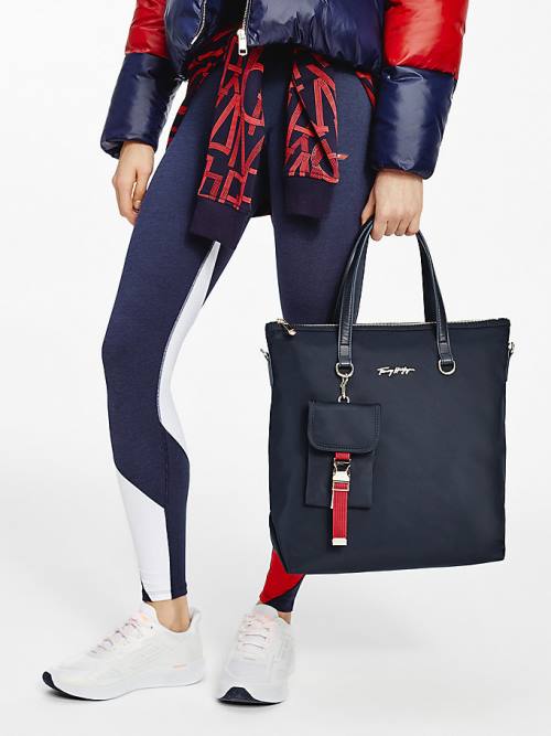 Tommy Hilfiger Signature Logo Tote Ženske Torbice Modra | TH493TKX