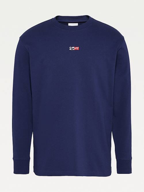 Tommy Hilfiger Signature Long Sleeve Moški Majice Modra | TH259GUQ