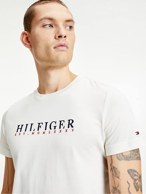 Tommy Hilfiger Signature Organic Cotton Graphic Logo Moški Majice Bela | TH074QDR