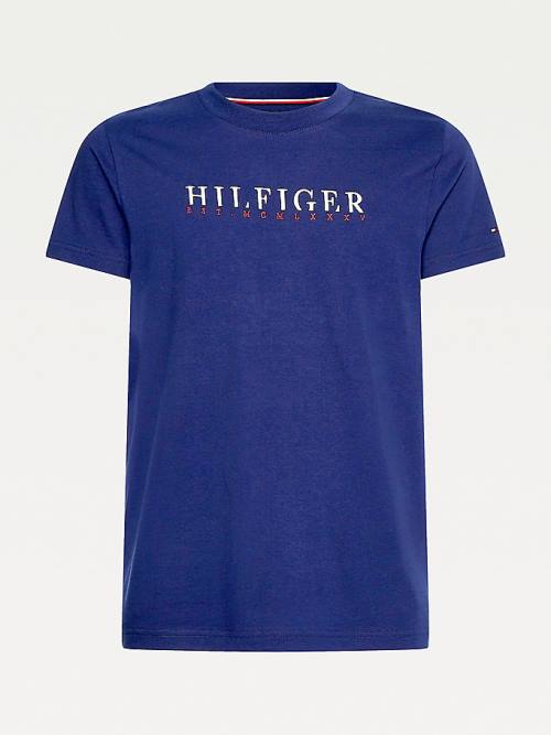 Tommy Hilfiger Signature Organic Cotton Graphic Logo Moški Majice Modra | TH963JEF