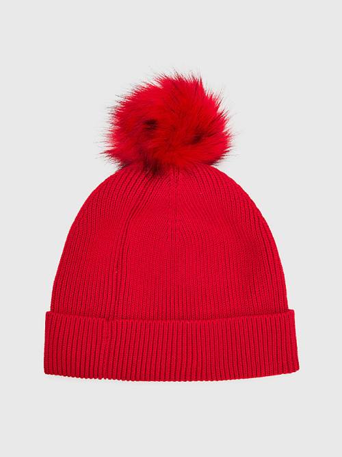 Tommy Hilfiger Signature Pom Pom Beanie Ženske Kapa Rdeča | TH265NHK