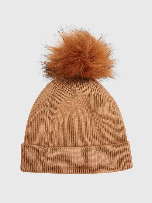 Tommy Hilfiger Signature Pom Pom Beanie Ženske Kapa Bež | TH291NLW