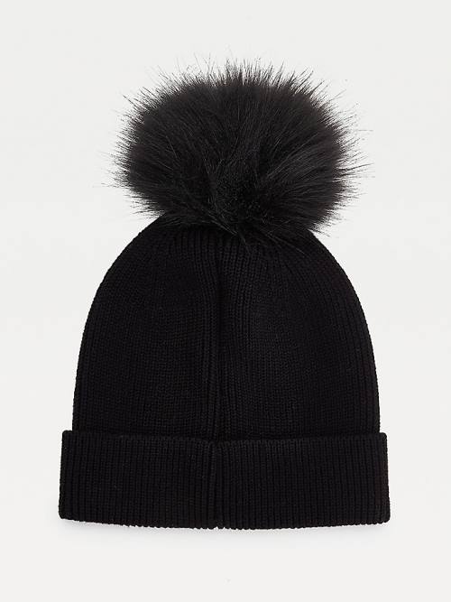 Tommy Hilfiger Signature Pom Pom Beanie Ženske Kapa Črna | TH802ACO