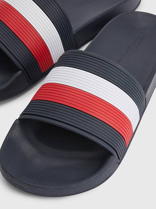 Tommy Hilfiger Signature Pool Slides Moški Sandali Modra | TH268RJK