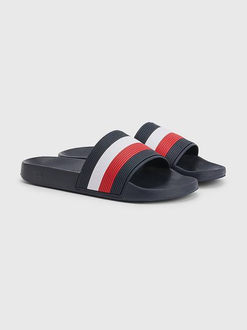 Tommy Hilfiger Signature Pool Slides Moški Sandali Modra | TH268RJK