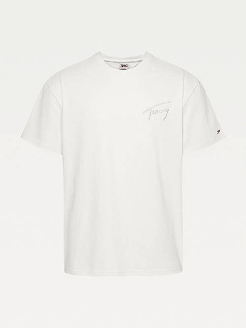 Tommy Hilfiger Signature Recycled Cotton Moški Majice Bela | TH096PKL