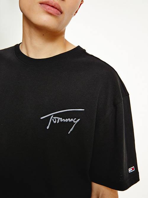 Tommy Hilfiger Signature Recycled Cotton Moški Majice Črna | TH456JUO