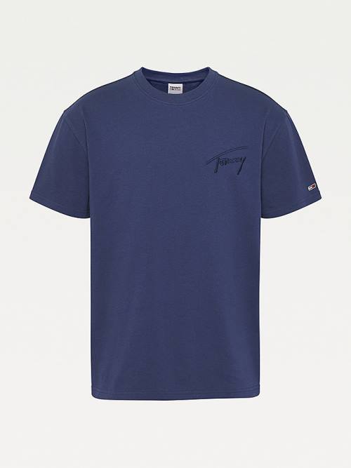 Tommy Hilfiger Signature Recycled Cotton Moški Majice Modra | TH690RJS