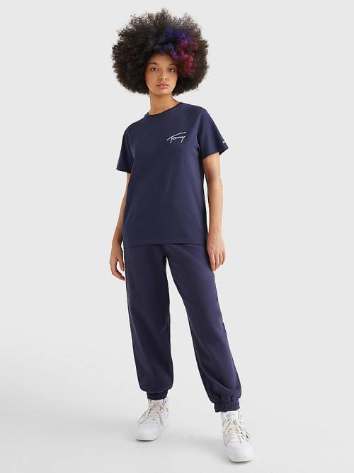 Tommy Hilfiger Signature Relaxed Fit Ženske Majice Modra | TH846MFK