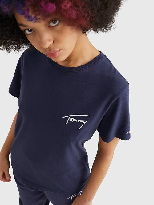 Tommy Hilfiger Signature Relaxed Fit Ženske Majice Modra | TH846MFK