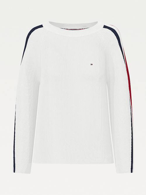 Tommy Hilfiger Signature Sleeve Round Neck Jumper Ženske Puloverji Bela | TH193XVR