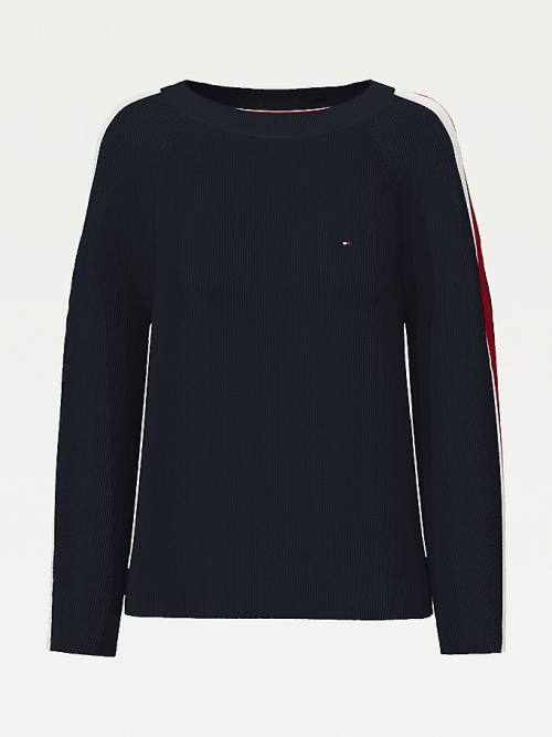 Tommy Hilfiger Signature Sleeve Round Neck Jumper Ženske Puloverji Modra | TH750QED