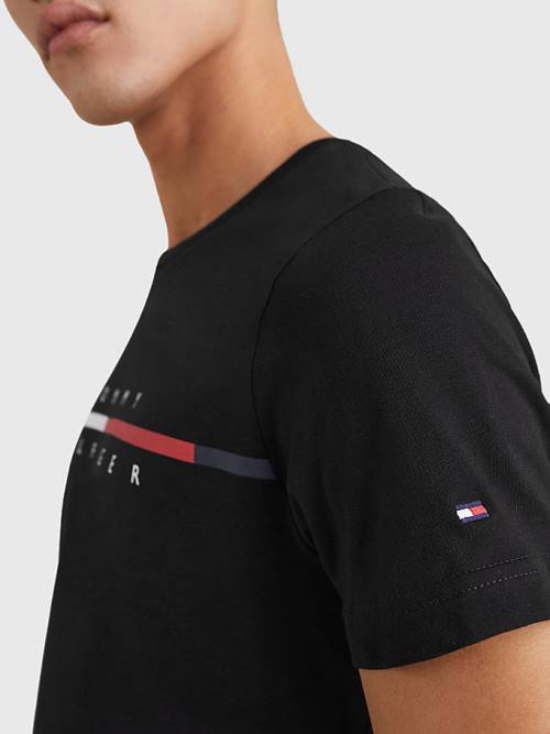 Tommy Hilfiger Signature Split Logo Moški Majice Črna | TH074EAC