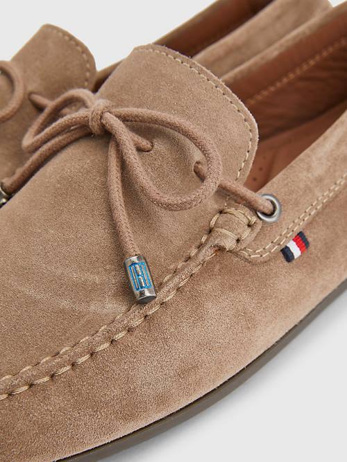 Tommy Hilfiger Signature Suede Driver With Laces Moški Casual Čevlji Kaki | TH932MAG