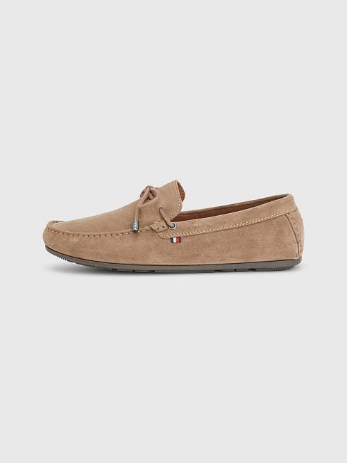 Tommy Hilfiger Signature Suede Driver With Laces Moški Casual Čevlji Kaki | TH932MAG