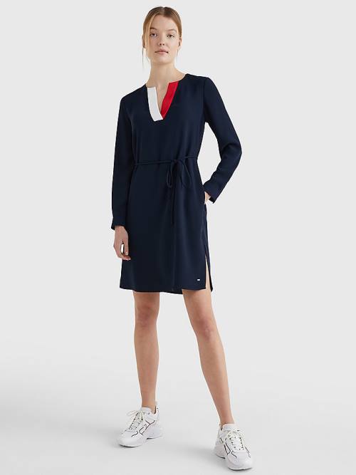 Tommy Hilfiger Signature Tape Crepe Shift Ženske Obleke Modra | TH834WTA