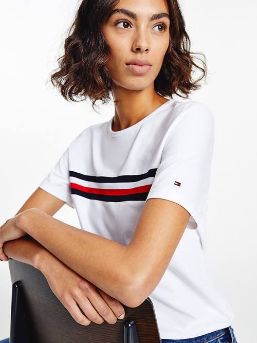 Tommy Hilfiger Signature Tape Crew Neck Ženske Majice Bela | TH532ISA