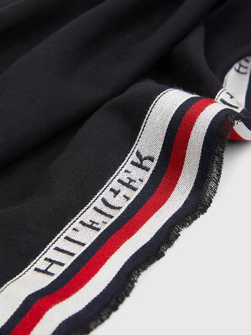 Tommy Hilfiger Signature Tape Logo Selvedge Moški Šal Črna | TH327KCE