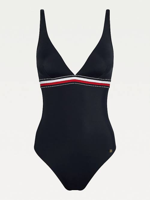 Tommy Hilfiger Signature Tape One Piecesuit Ženske Kopalke Modra | TH192RJI