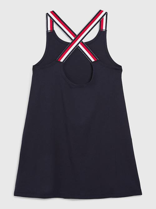 Tommy Hilfiger Signature Tape Sleeveless Dress Dekleta Kopalke Modra | TH209GRL