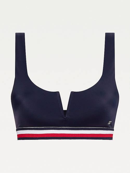 Tommy Hilfiger Signature Tape Underband V-Cut Bikini Bralette Ženske Kopalke Modra | TH350ZKI