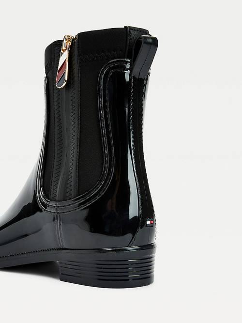 Tommy Hilfiger Signature Zip Ankle Rainboots Ženske Škornji Črna | TH382BXC