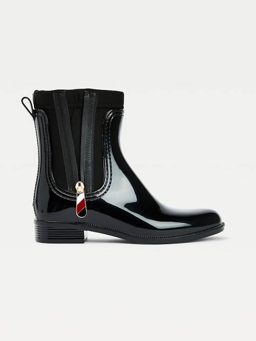 Tommy Hilfiger Signature Zip Ankle Rainboots Ženske Škornji Črna | TH382BXC