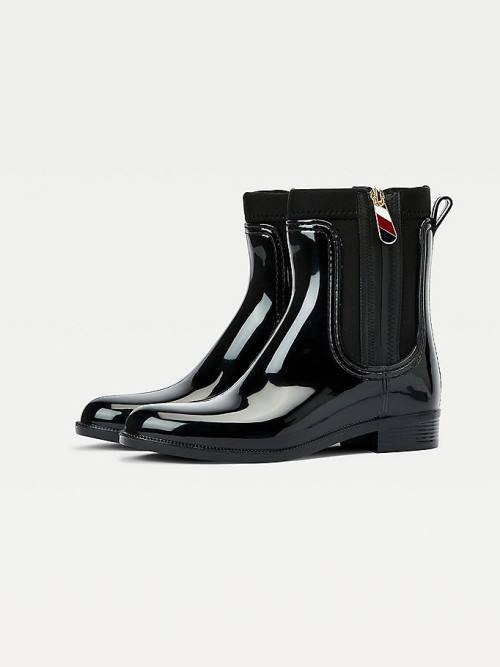 Tommy Hilfiger Signature Zip Ankle Rainboots Ženske Škornji Črna | TH382BXC