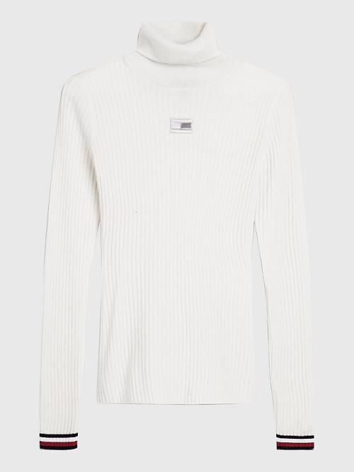 Tommy Hilfiger Skinny Fit Roll Neck Polo Jumper Ženske Puloverji Bela | TH723SPG