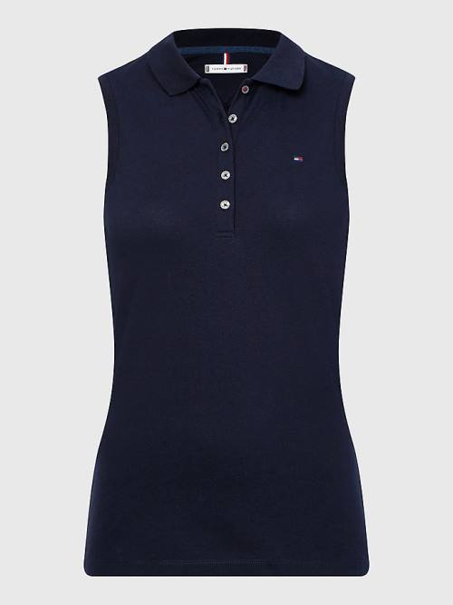 Tommy Hilfiger Sleeveless Stretch Cotton Slim Fit Ženske Polo Majica Modra | TH149FAB