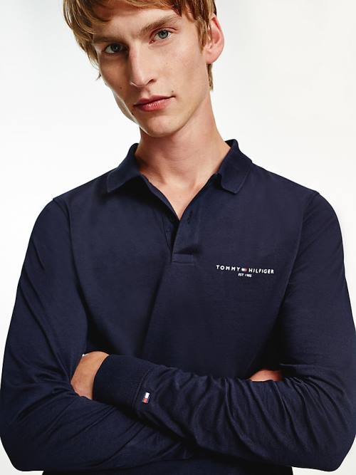 Tommy Hilfiger Slim Fit Long Sleeve Moški Polo Majica Modra | TH270KBU