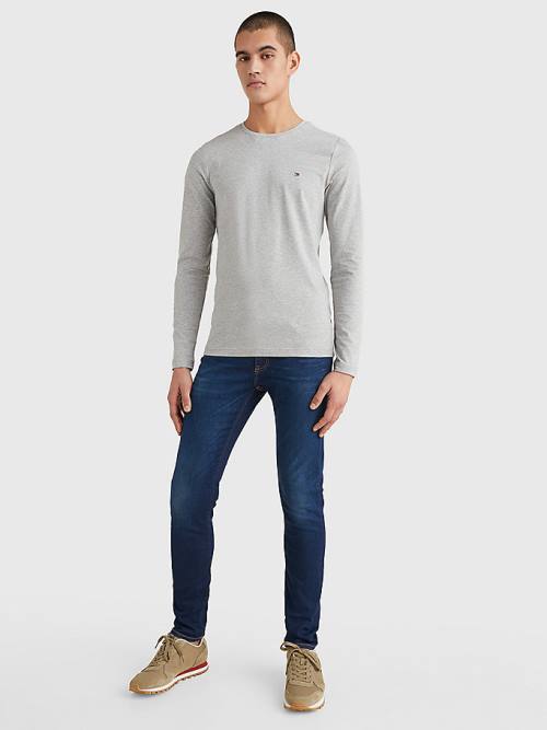 Tommy Hilfiger Slim Fit Long Sleeve Moški Majice Siva | TH546RNW