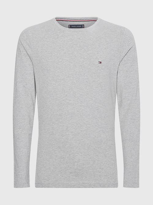 Tommy Hilfiger Slim Fit Long Sleeve Moški Majice Siva | TH546RNW