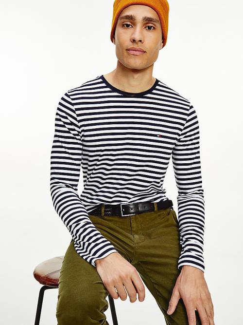 Tommy Hilfiger Slim Fit Long Sleeve Moški Majice Modra | TH725KQD