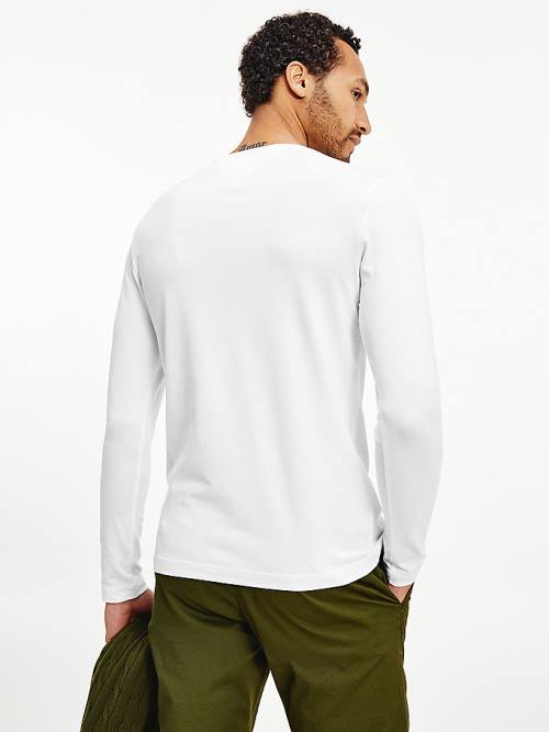 Tommy Hilfiger Slim Fit Long Sleeve Moški Majice Bela | TH745PTA