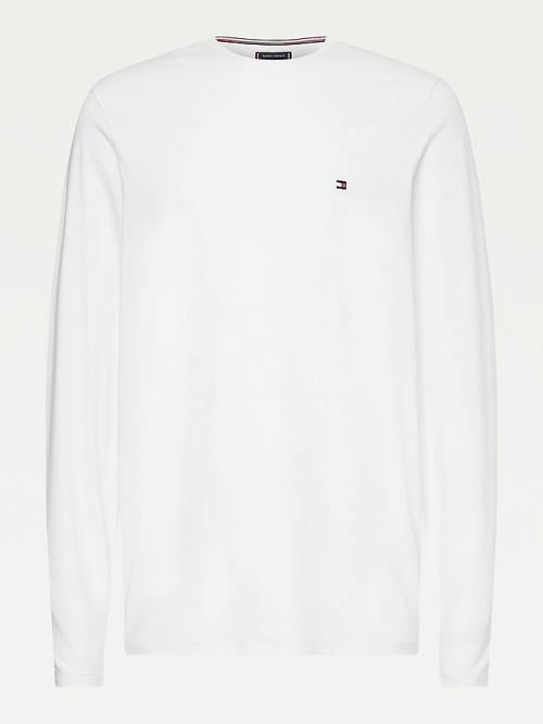 Tommy Hilfiger Slim Fit Long Sleeve Moški Majice Bela | TH745PTA