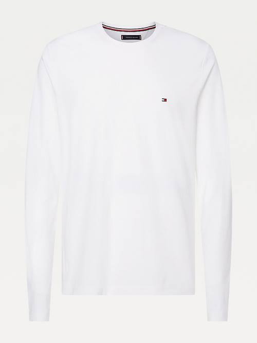 Tommy Hilfiger Slim Fit Long Sleeve Moški Majice Bela | TH745PTA