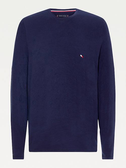 Tommy Hilfiger Slim Fit Long Sleeve Moški Majice Modra | TH792VFT