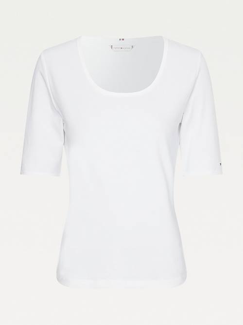 Tommy Hilfiger Slim Fit Scoop Neck Ženske Majice Bela | TH048JHC